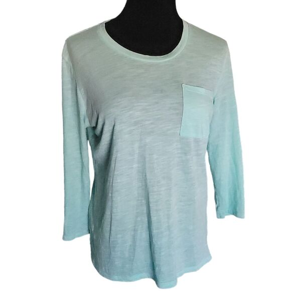 PATAGONIA Women's Top Front Pocket 3/4 Sleeve In Aqua Size Small - Picture 2 of 13